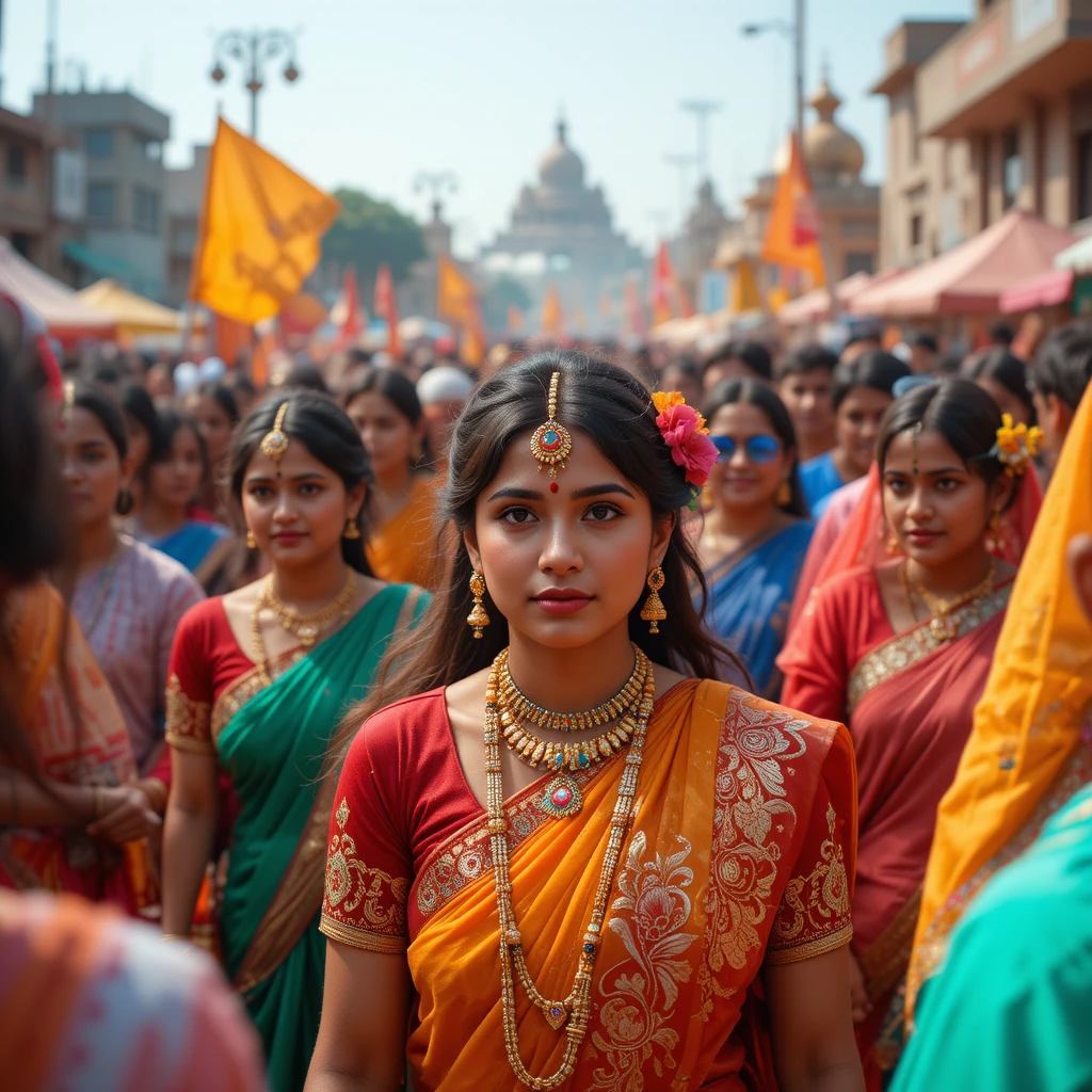 Young Indian professionals working in a stylish co-working space in Mumbai, wearing ethnic fusion outfits, surrounded by laptops and a cup of chai.”